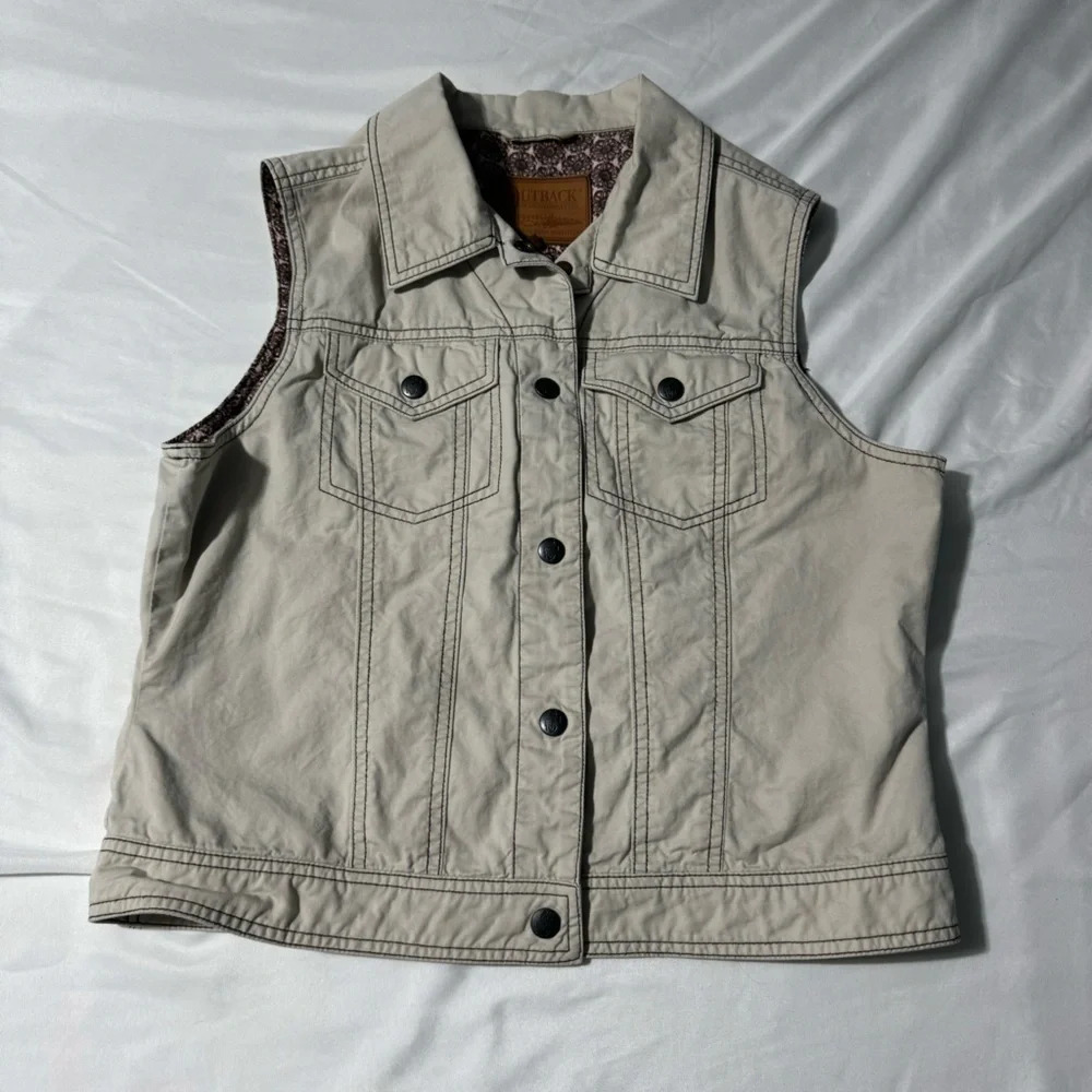 Outback Trading Co. 100% Cotton Vest Off White  Pink/Brown Lining Size Medium